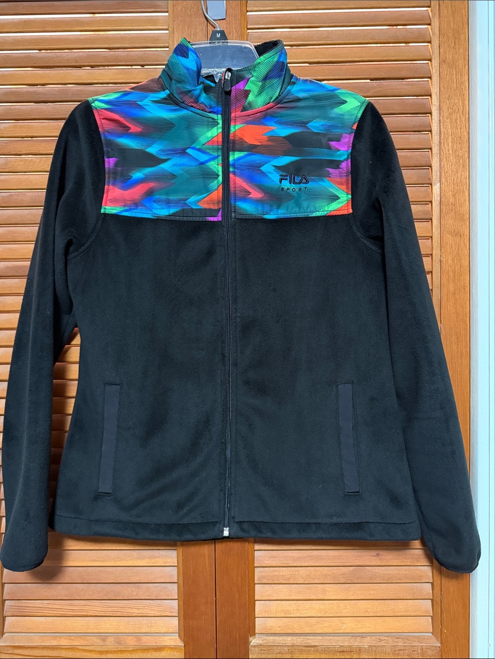 Fila Black Jacket with Multicolor Patterned Yoke